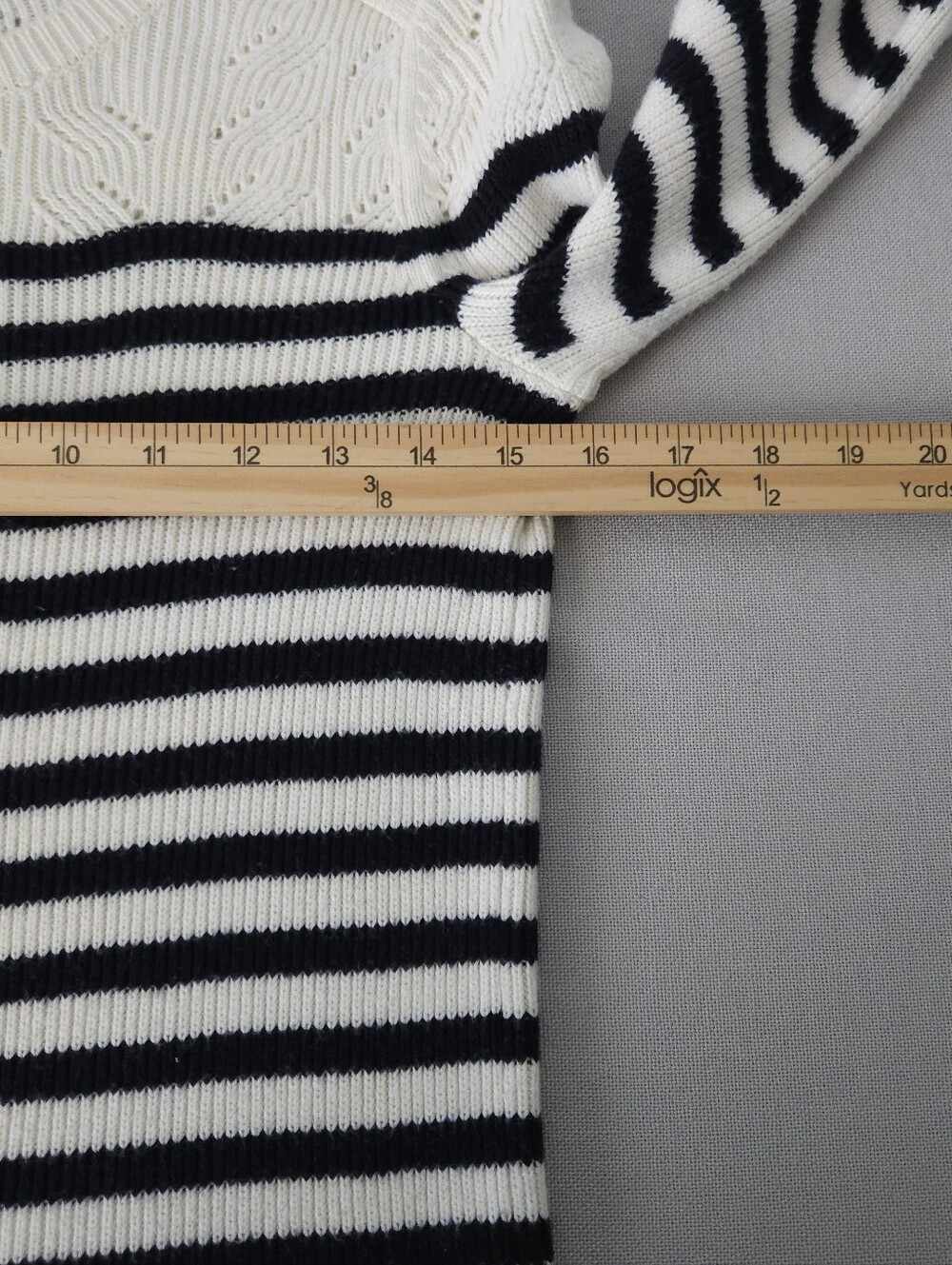 Talbots Petites Breton Stripe Sweater SP Navy Cream Gold Crown Button Pointelle - Picture 7 of 8